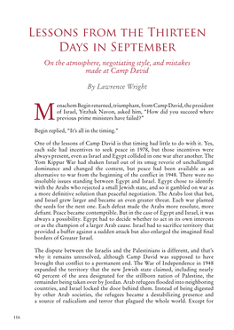 Lessons from the Thirteen Days in September on the Atmosphere, Negotiating Style, and Mistakes Made at Camp David