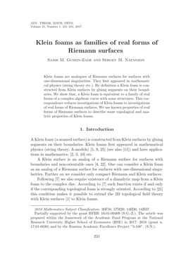 Klein Foams As Families of Real Forms of Riemann Surfaces Sabir M