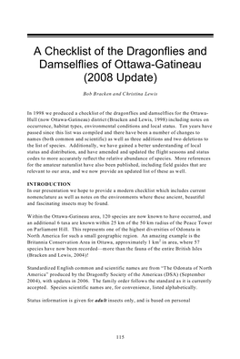 A Checklist of the Dragonflies and Damselflies of Ot Tawa-Gatineau (2008 Update)