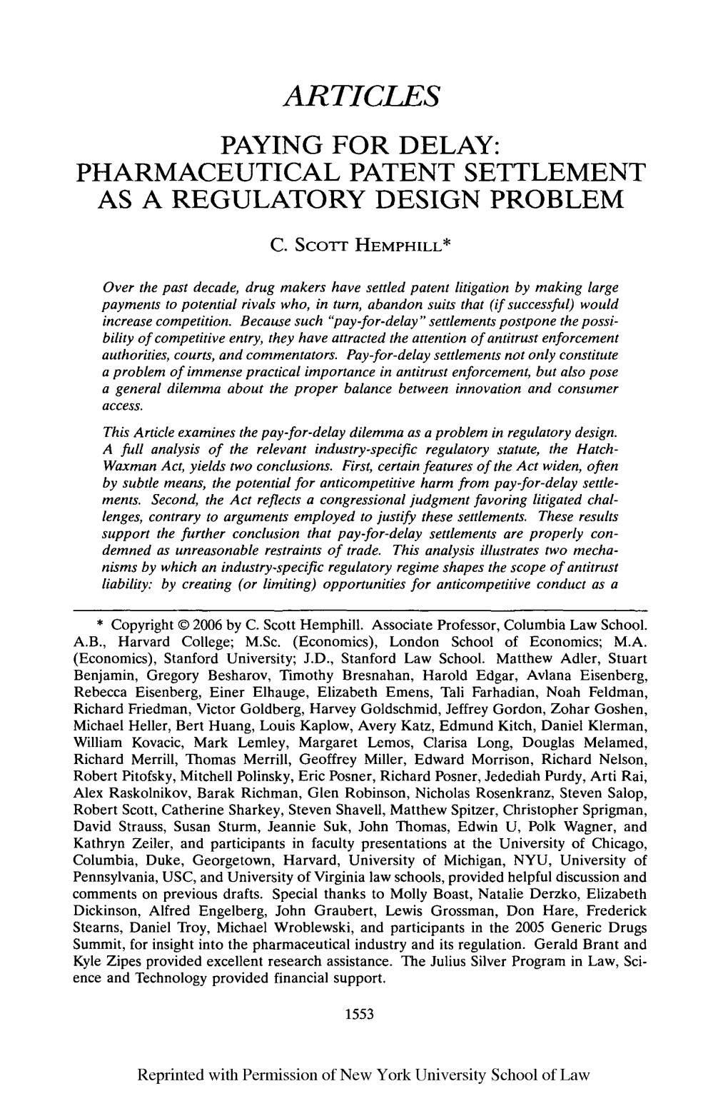 Pharmaceutical Patent Settlement As a Regulatory Design Problem