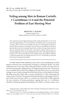 Veiling Among Men in Roman Corinth: 1 Corinthians 11:4 and the Potential Problem of East Meeting West