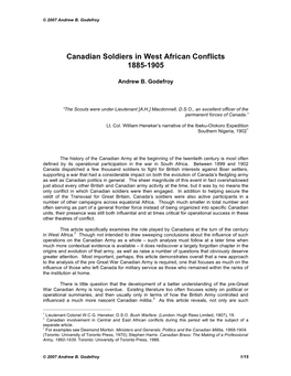 Canadian Soldiers in West African Conflicts 1885-1905