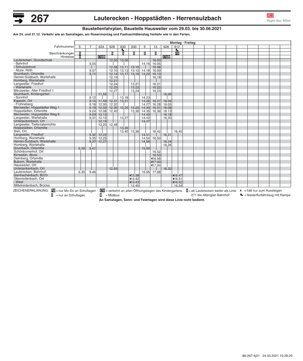 Lauterecken - Hoppstädten - Herrensulzbach Baustellenfahrplan, Baustelle Hausweiler Vom 29.03