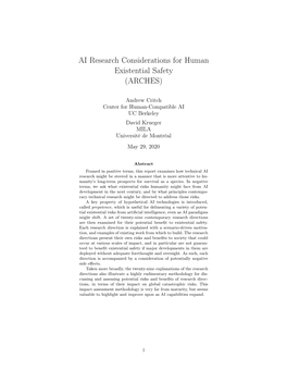 AI Research Considerations for Human Existential Safety (ARCHES)