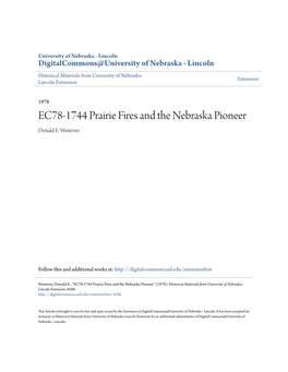 EC78-1744 Prairie Fires and the Nebraska Pioneer Donald E
