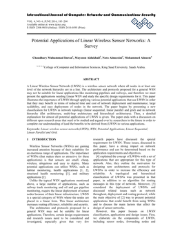 Potential Applications of Linear Wireless Sensor Networks: a Survey