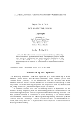 Mathematisches Forschungsinstitut Oberwolfach Topologie