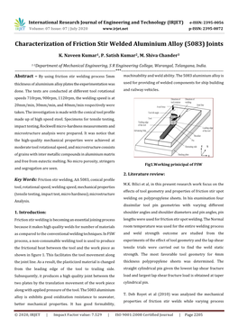 Characterization of Friction Stir Welded Aluminium Alloy (5083) Joints