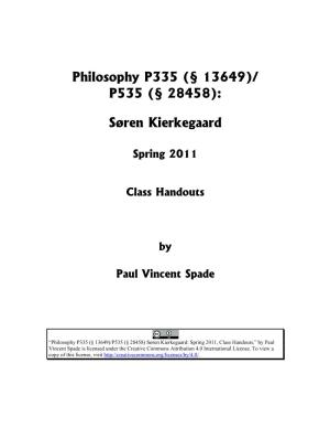 Philosophy P335 (§ 13649)/ P535 (§ 28458): Søren Kierkegaard