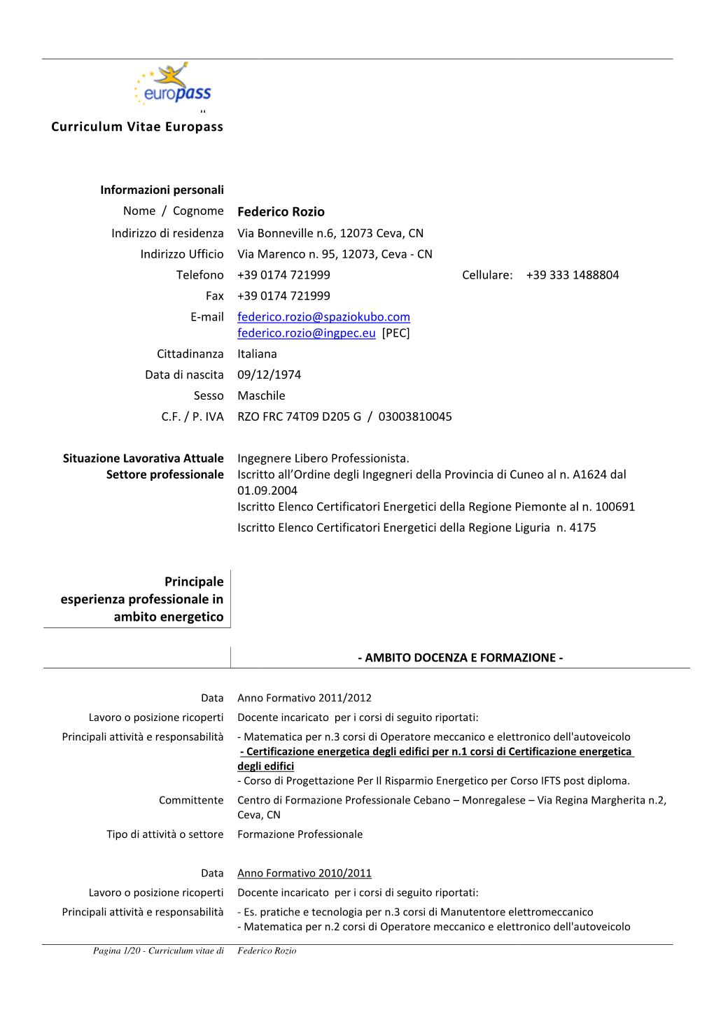 Curriculum Vitae Europass