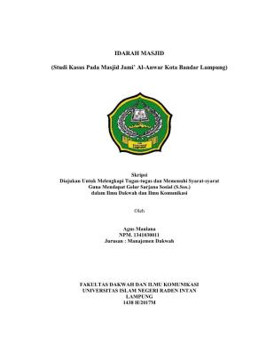 IDARAH MASJID (Studi Kasus Pada Masjid Jami' Al-Anwar Kota Bandar Lampung)