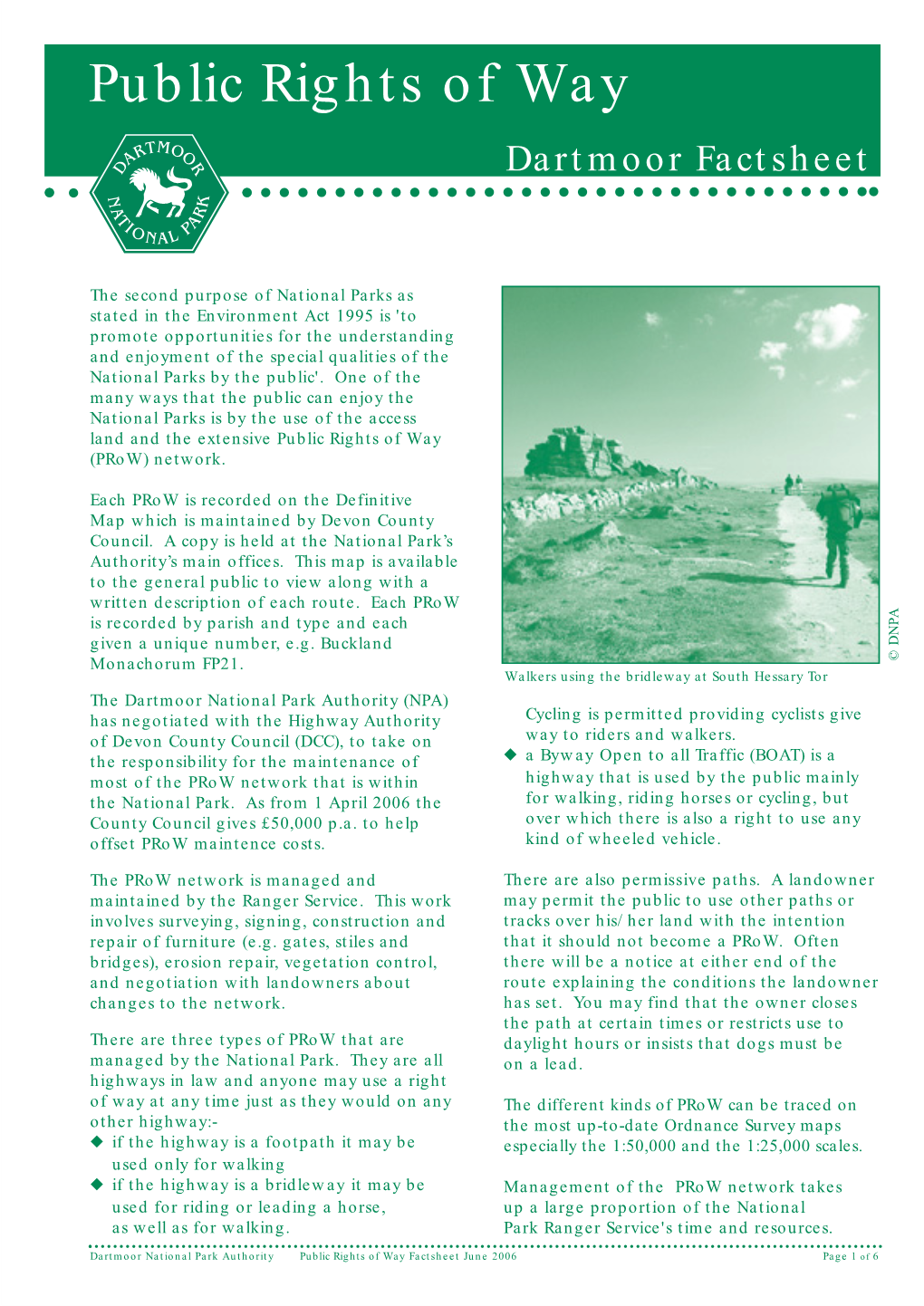 Public Rights of Way Dartmoor Factsheet
