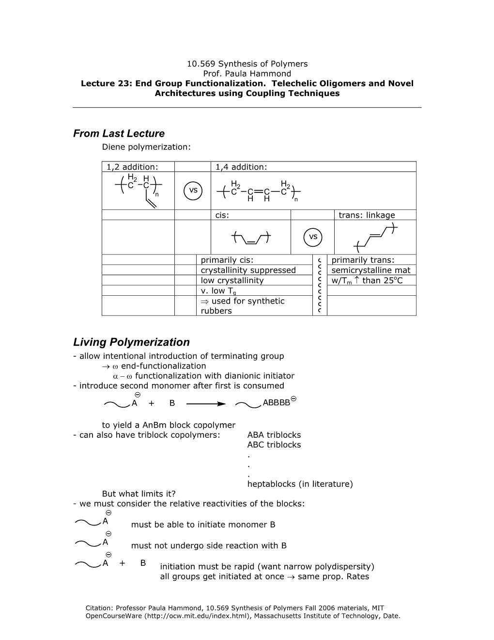 Living Polymerization