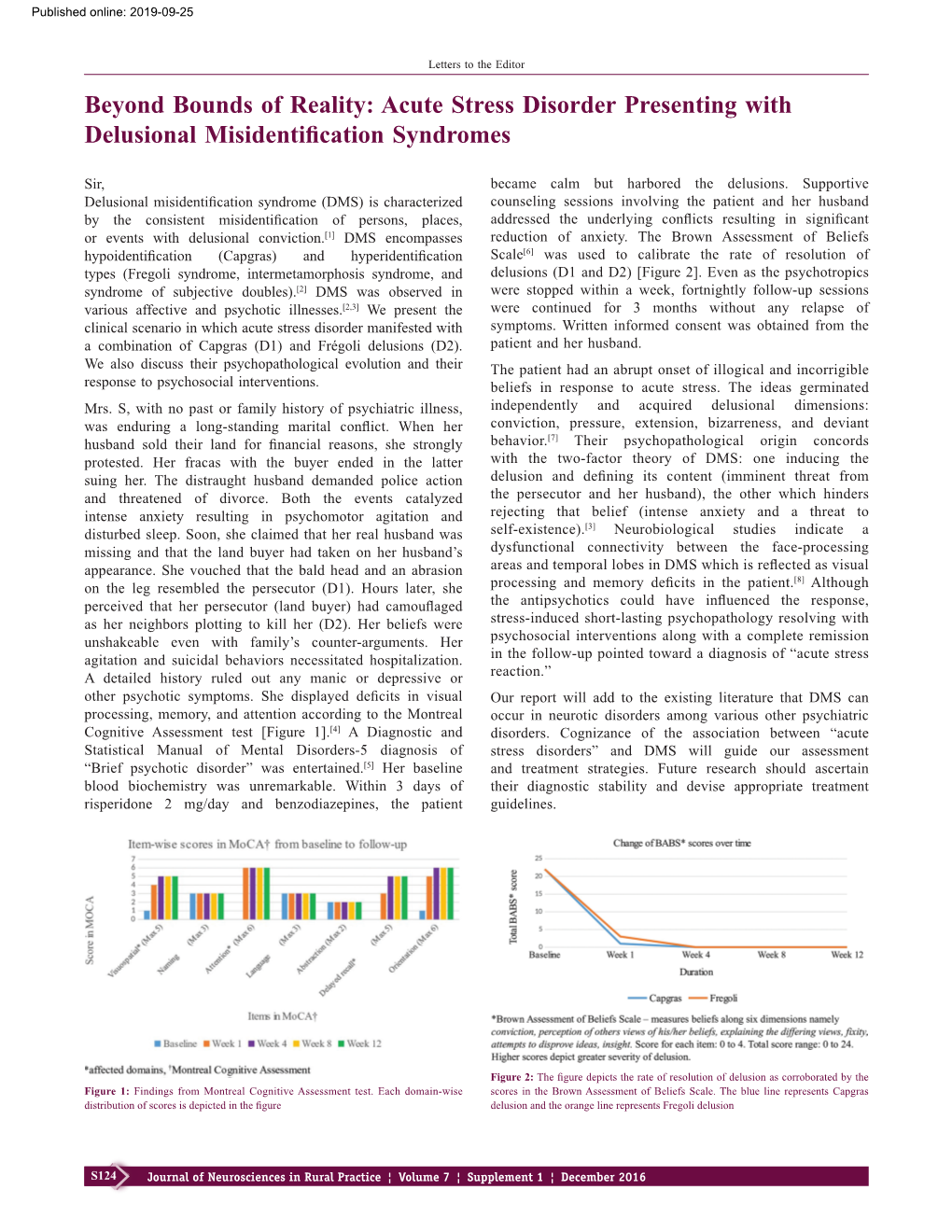 Acute Stress Disorder Presenting with Delusional Misidentification Syndromes