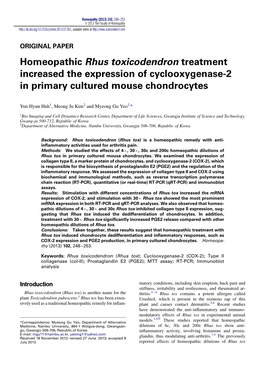 Homeopathic Rhus Toxicodendron Treatment Increased the Expression of Cyclooxygenase-2 in Primary Cultured Mouse Chondrocytes