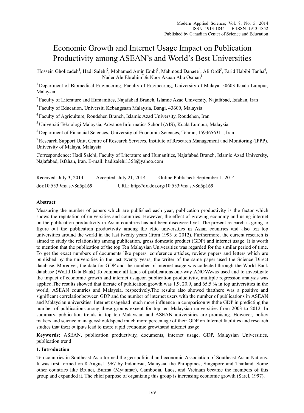 Economic Growth and Internet Usage Impact on Publication Productivity Among ASEAN’S and World’S Best Universities