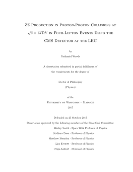 ZZ Production in Proton-Proton Collisions at √S = 13 Tev in Four