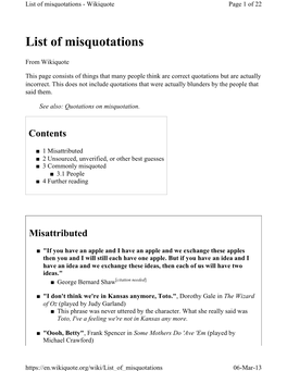 List of Misquotations - Wikiquote Page 1 of 22