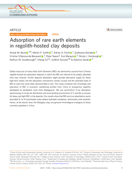Adsorption of Rare Earth Elements in Regolith-Hosted Clay Deposits ✉ Anouk M