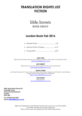 Little, Brown Book Group LBF 2016 Fiction Rights Guide