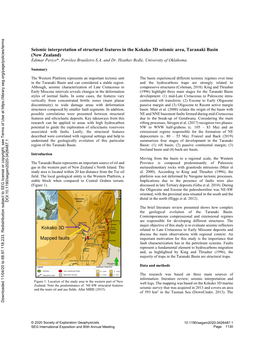 Seismic Interpretation of Structural Features in the Kokako 3D Seismic Area, Taranaki Basin (New Zealand) Edimar Perico*, Petróleo Brasileiro S.A