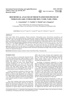 Biochemical Analysis of Veeranam Lake