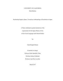 Towards an Anthropology of Secularism in Japan a Thesis Submit