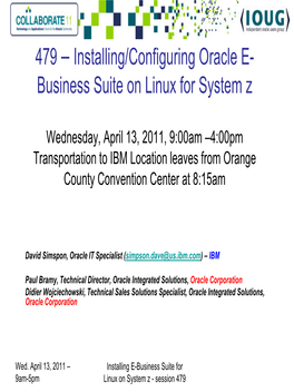 479 – Installing/Configuring Oracle E- Business Suite on Linux for System Z