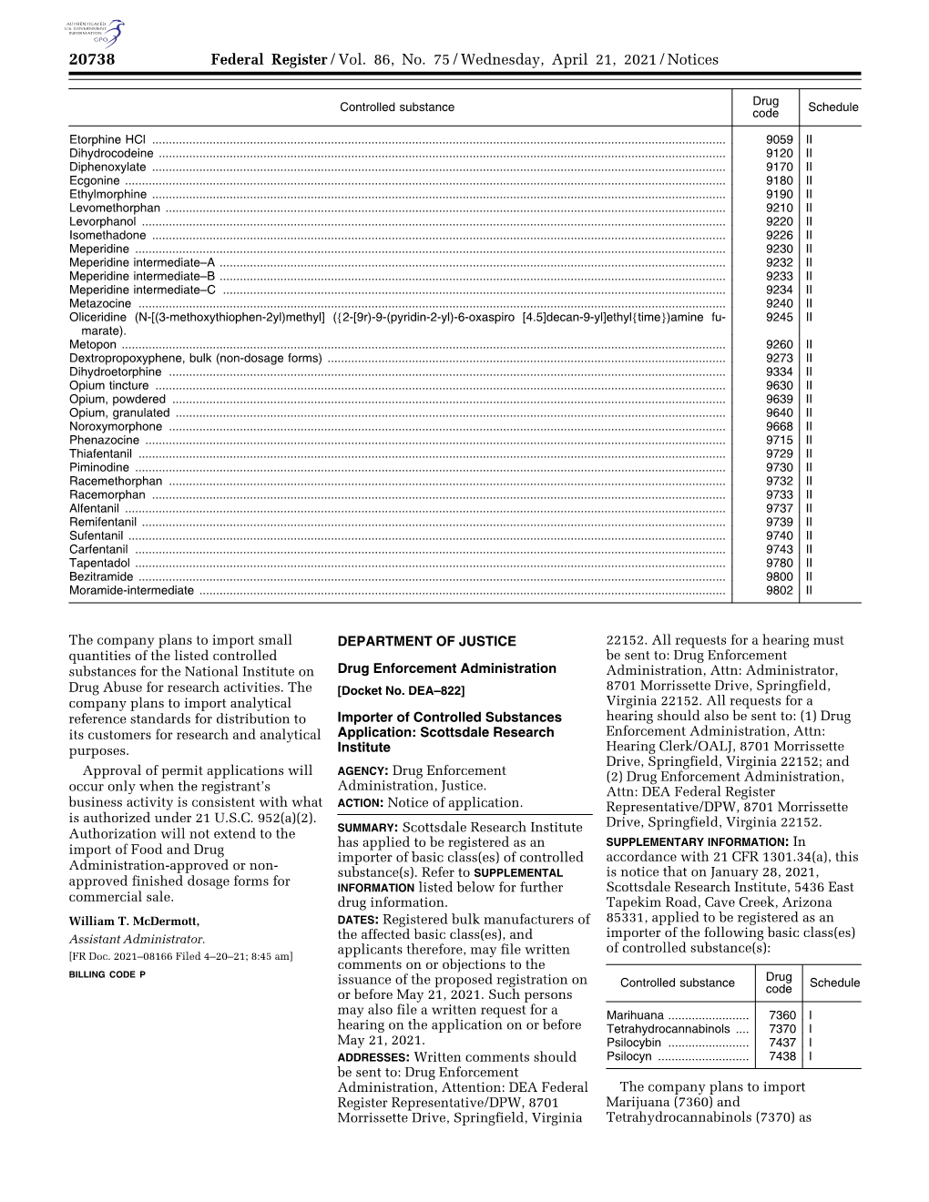 Federal Register/Vol. 86, No. 75/Wednesday, April 21, 2021