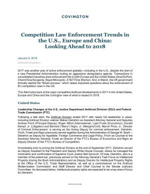 Competition Law Enforcement Trends in the US, Europe and China