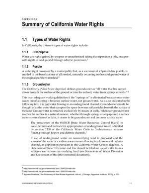 SECTION 1.0 Summary of California Water Rights