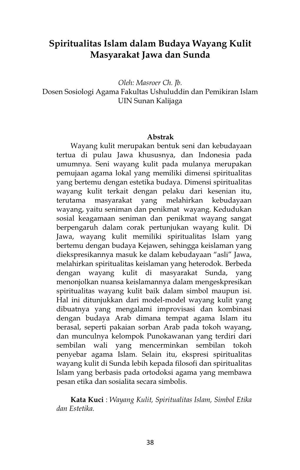 Spiritualitas Islam Dalam Budaya Wayang Kulit Masyarakat Jawa Dan Sunda