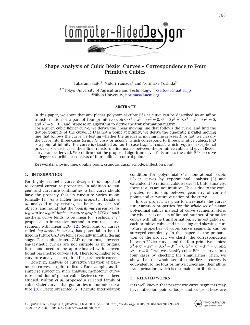 Shape Analysis of Cubic Bézier Curves – Correspondence to Four Primitive Cubics