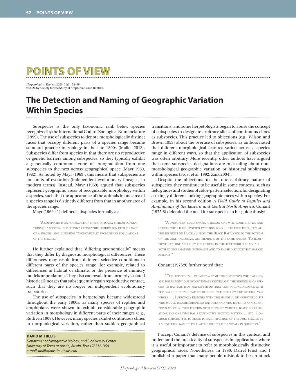 Hillis, D. M. 2020. the Detection and Naming of Geographic Variation