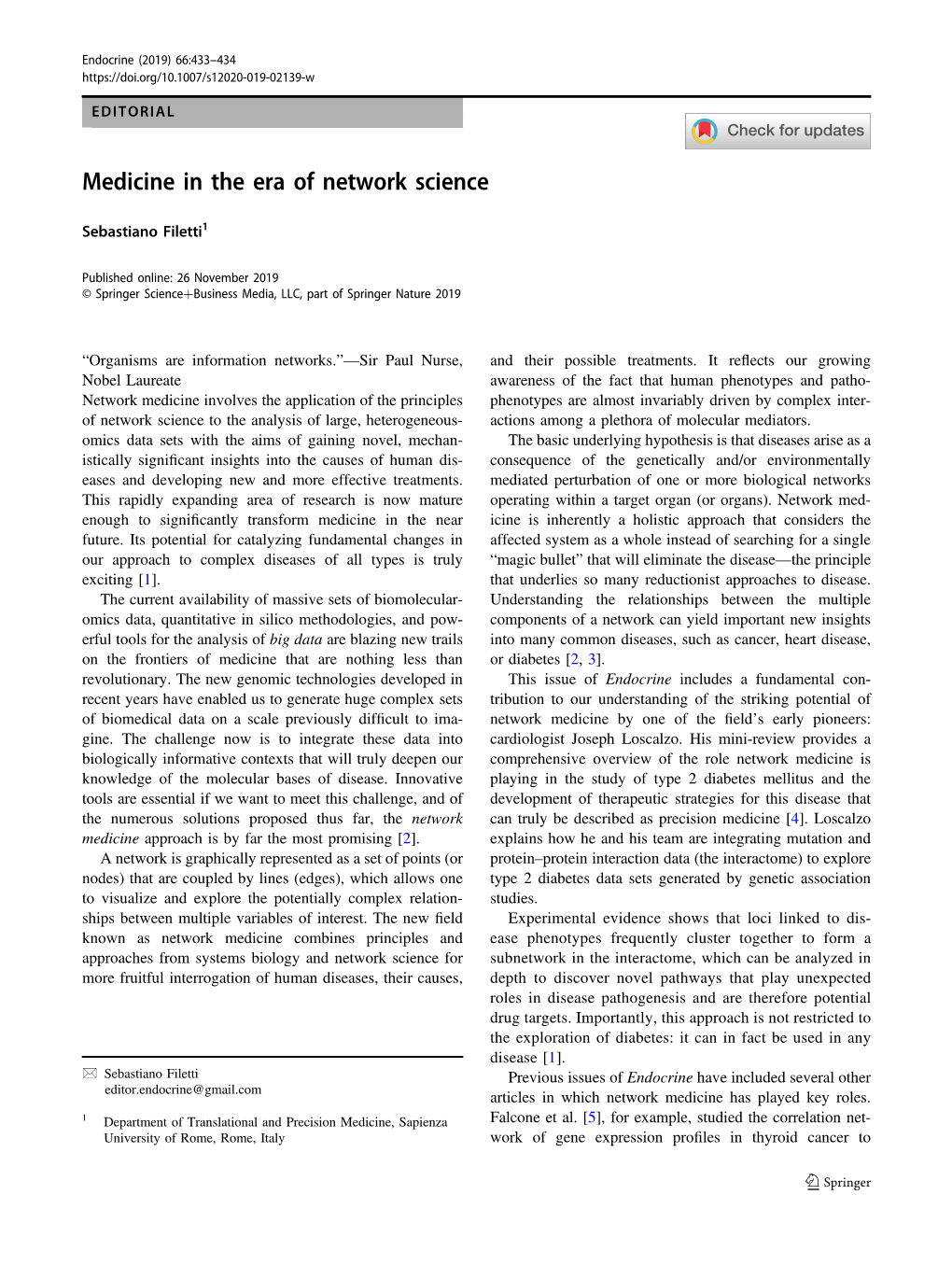 Medicine in the Era of Network Science