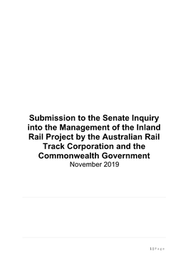 Submission to the Senate Inquiry Into the Management of the Inland Rail Project by the Australian Rail Track Corporation and the Commonwealth Government November 2019