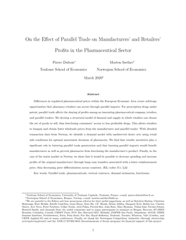 On the Effect of Parallel Trade on Manufacturers' and Retailers' Profits in the Pharmaceutical Sector