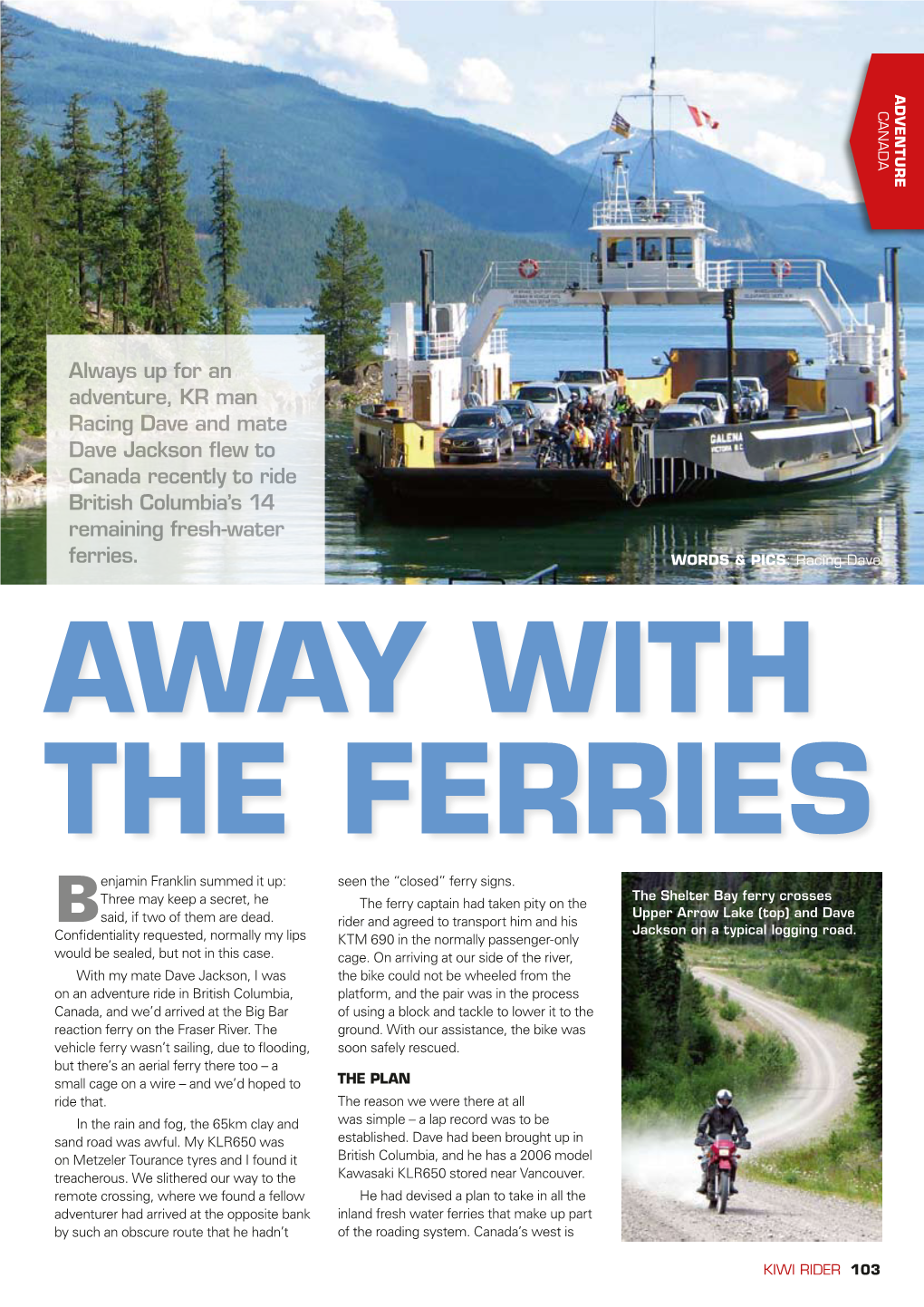 Read About Kiwi Rider's Away with the Ferries Trip