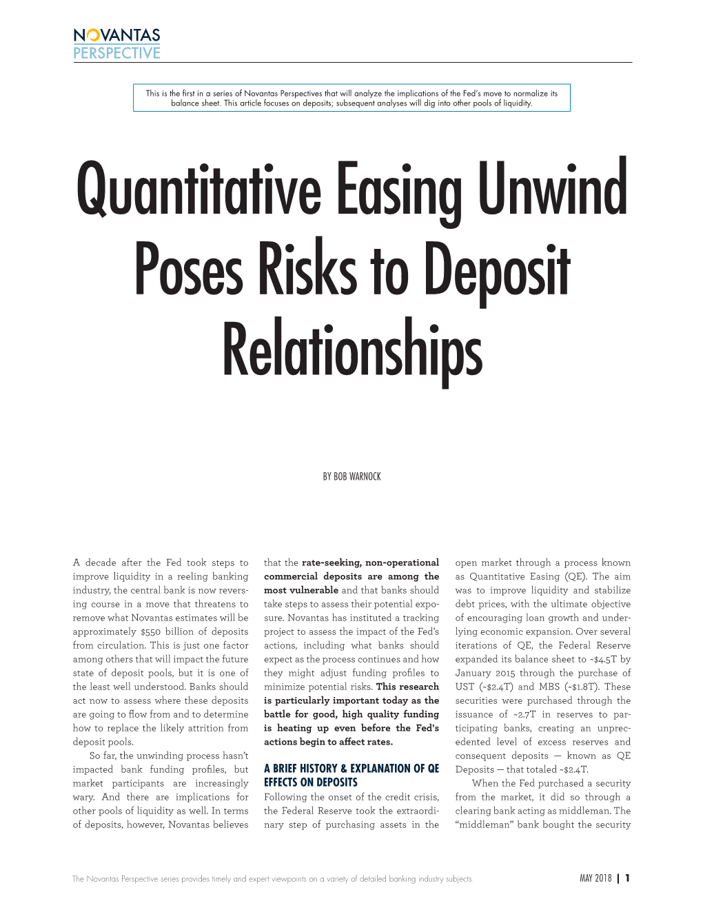 Quantitative Easing Unwind Poses Risks to Deposit Relationships