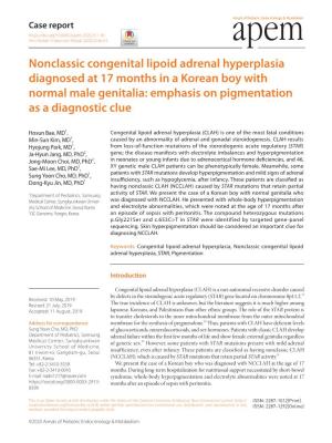 Nonclassic Congenital Lipoid Adrenal Hyperplasia Diagnosed at 17 Months in a Korean Boy with Normal Male Genitalia: Emphasis on Pigmentation As a Diagnostic Clue
