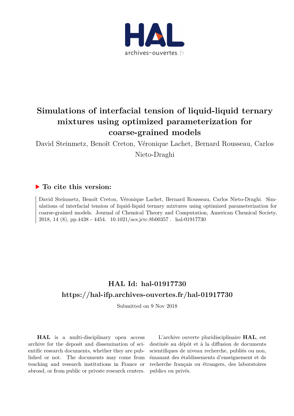 Simulations of Interfacial Tension of Liquid-Liquid Ternary Mixtures Using