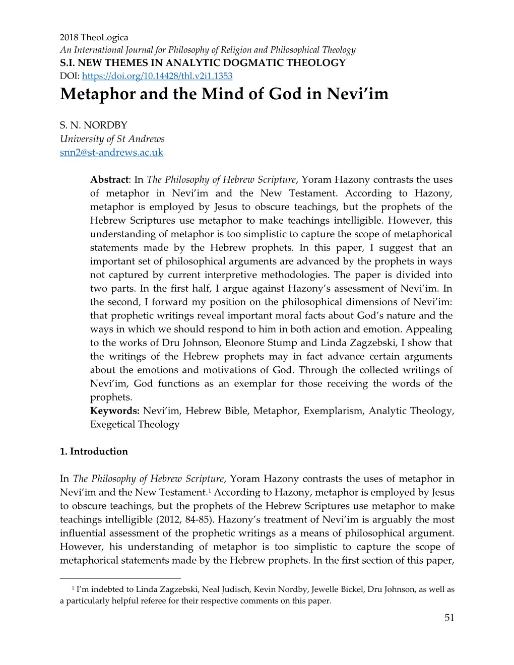 Metaphor and the Mind of God in Nevi'im