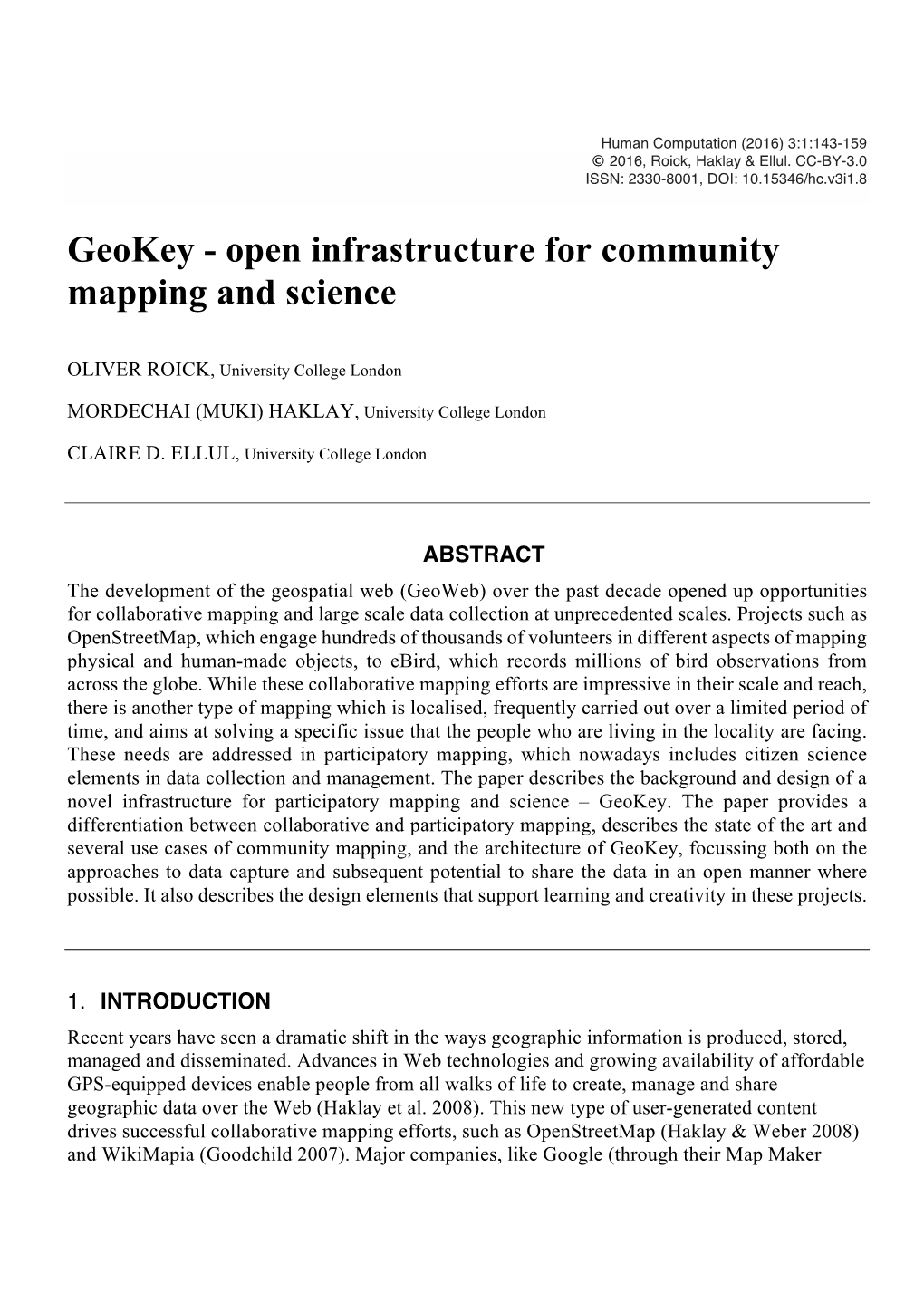 Geokey - Open Infrastructure for Community Mapping and Science