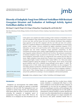 Diversity of Endophytic Fungi from Different Verticillium-Wilt-Resistant