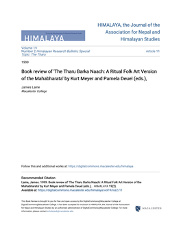 The Tharu Barka Naach: a Ritual Folk Art Version of the Mahabharata' by Kurt Meyer and Pamela Deuel (Eds.)