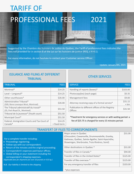 Tariff of Professional Fees 2021