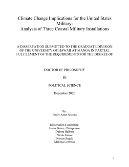 Climate Change Implications for the United States Military: Analysis of Three Coastal Military Installations