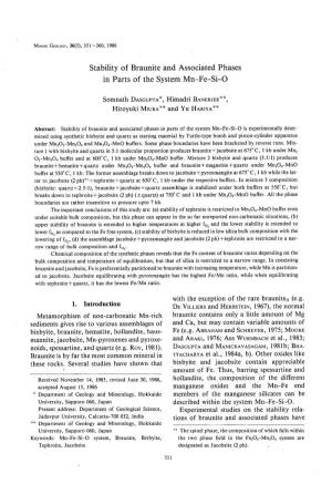 Stability of Braunite and Associated Phases in Parts of the System Mn-Fe-Si-O