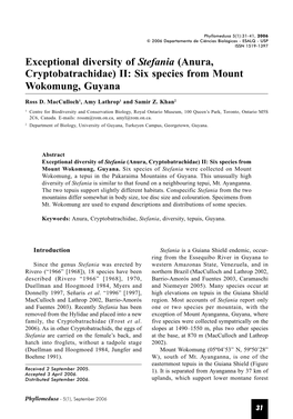 Exceptional Diversity of Stefania (Anura, Cryptobatrachidae) II: Six Species from Mount Wokomung, Guyana