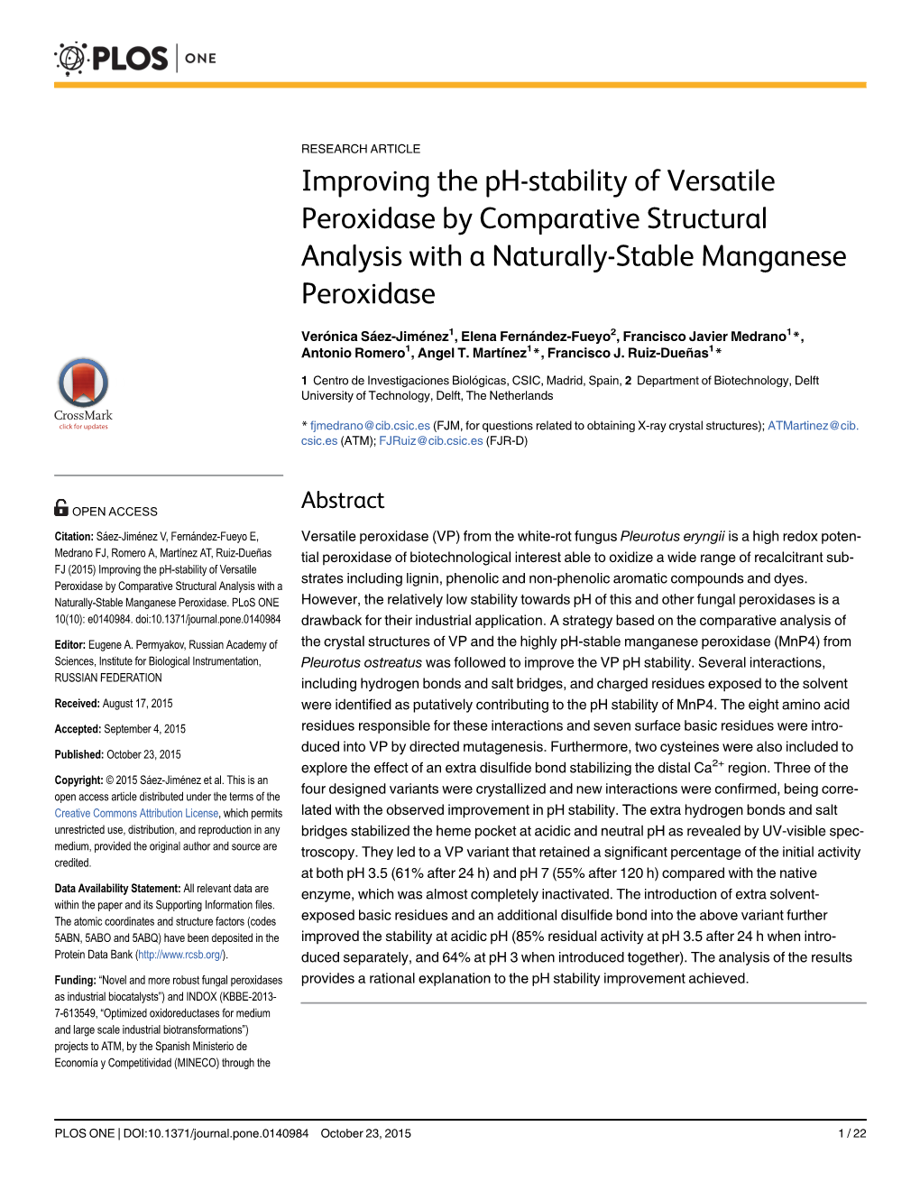 Improving the Ph-Stability of Versatile Peroxidase by Comparative Structural Analysis with a Naturally-Stable Manganese Peroxidase